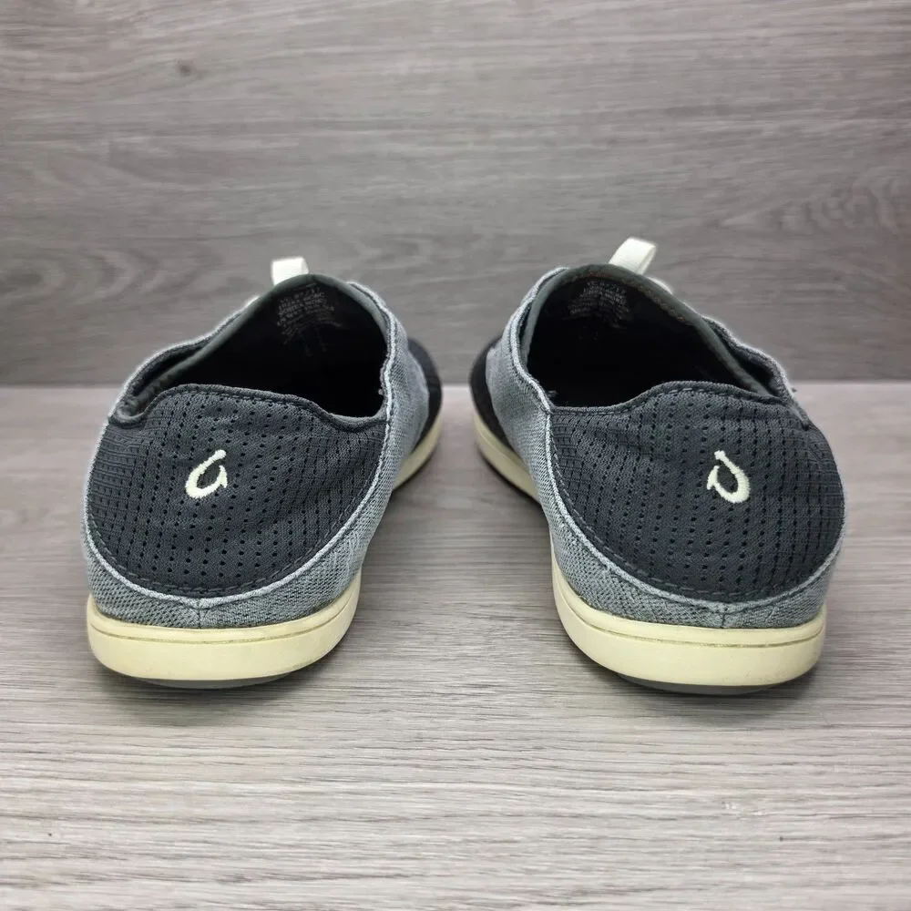 OluKai Nohea Moku Boat Shoes Mens Size 9.5 Gray Textile Mesh Sneakers Slip On